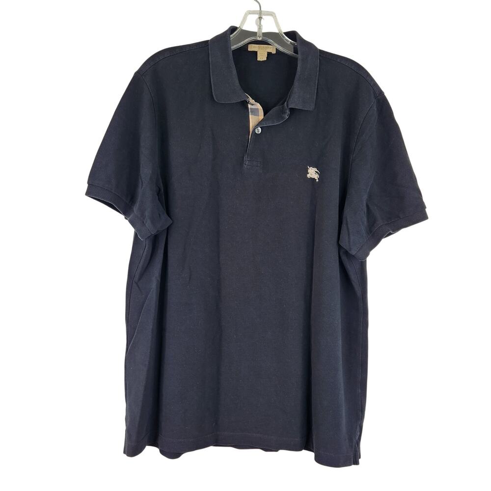 Burberry Brit Black Polo Shirt Men's XXL Preppy Plaid Check 100% Cotton